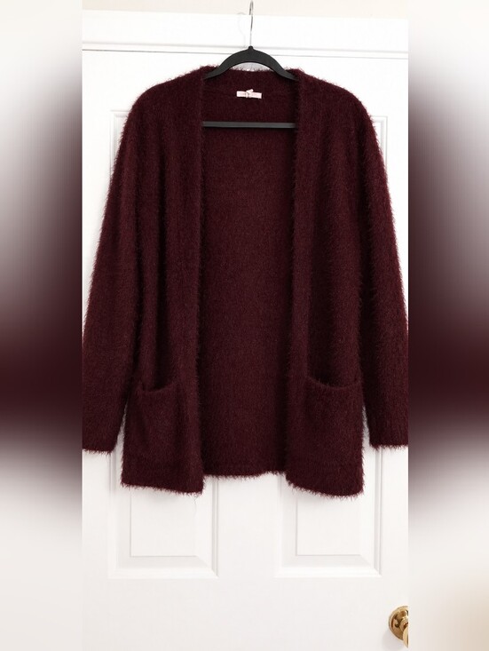 Maurices Sweaters - Maurices Y2K Style Plush Open Front Burgundy Lightweight Jacket Size Small